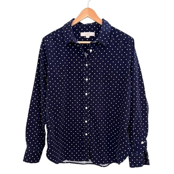 Loft Navy Dotted Button Up Long Sleeve Corduroy Everyday Shirt S Normcore Preppy - Picture 3 of 8